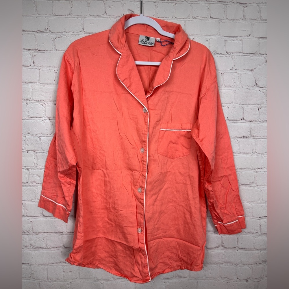 Malabar Bay Organic Cotton Button Up Sleep Shirt Pajamas Sz L, NWOT‎